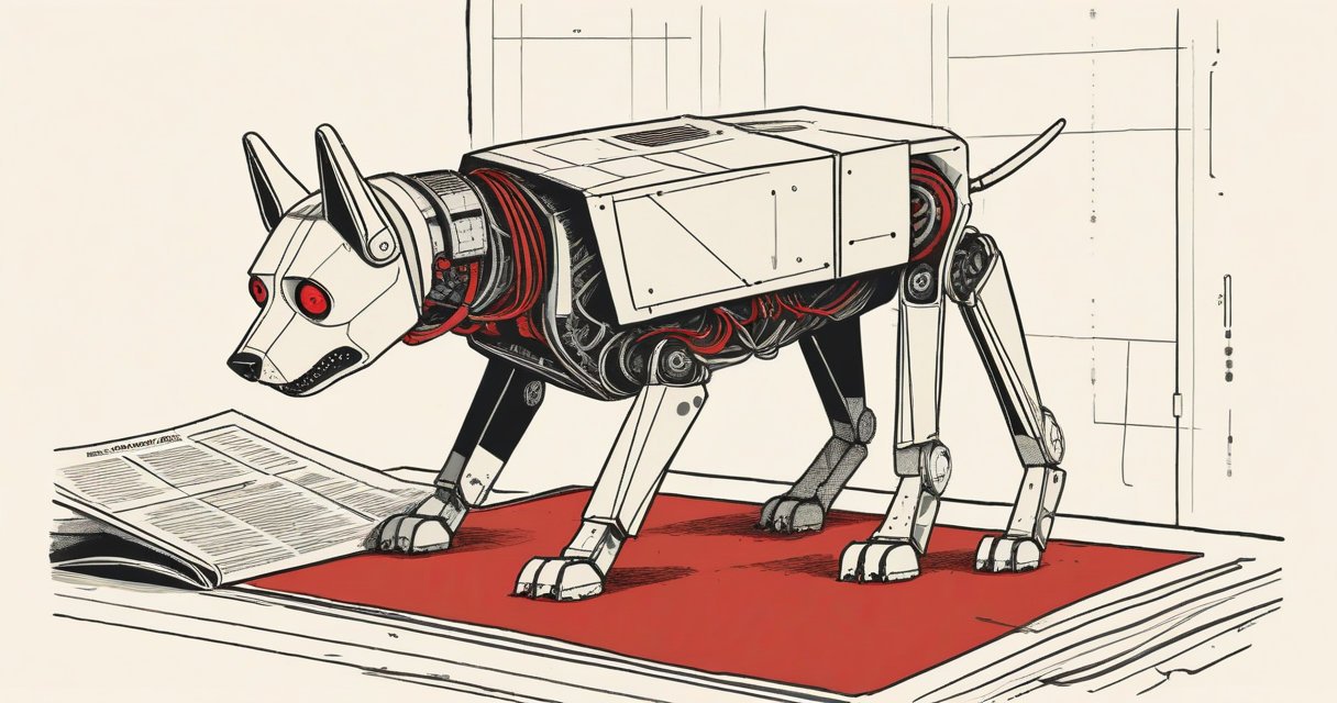 A robot dog moves on command inside your network